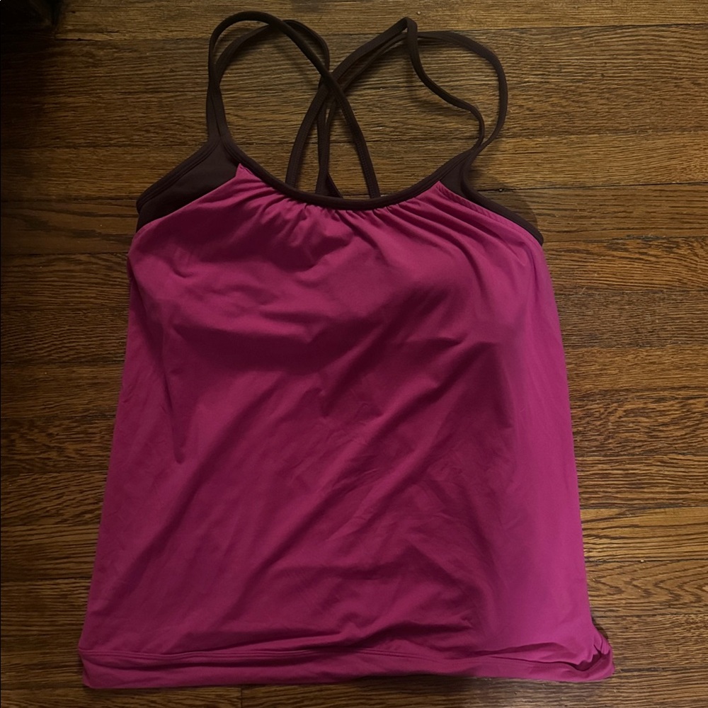 Athleta Hidden Agenda Tank Top in a Berry/Currant color combination, Size L - Picture 3 of 4